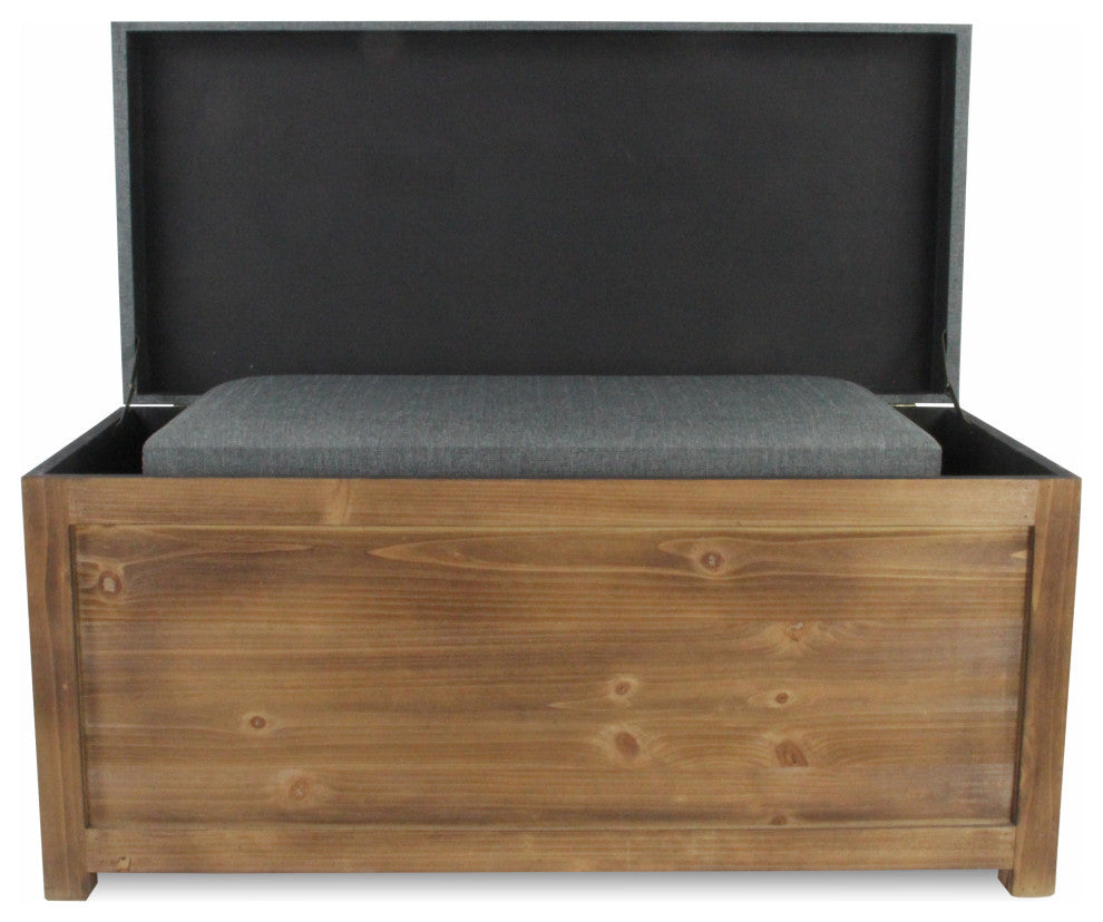 2-Piece Set Rectangular Gray Linen Fabric and Wood Storage Benches