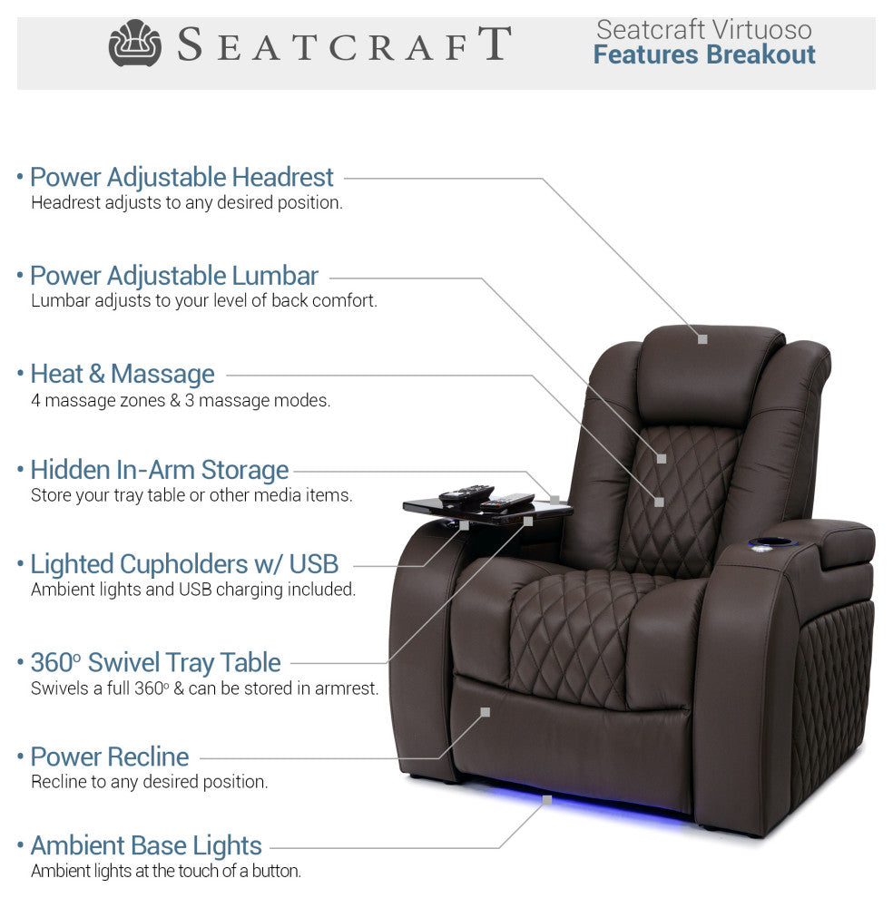 Seatcraft Virtuoso Home Theater Seating, Brown, Row of 1