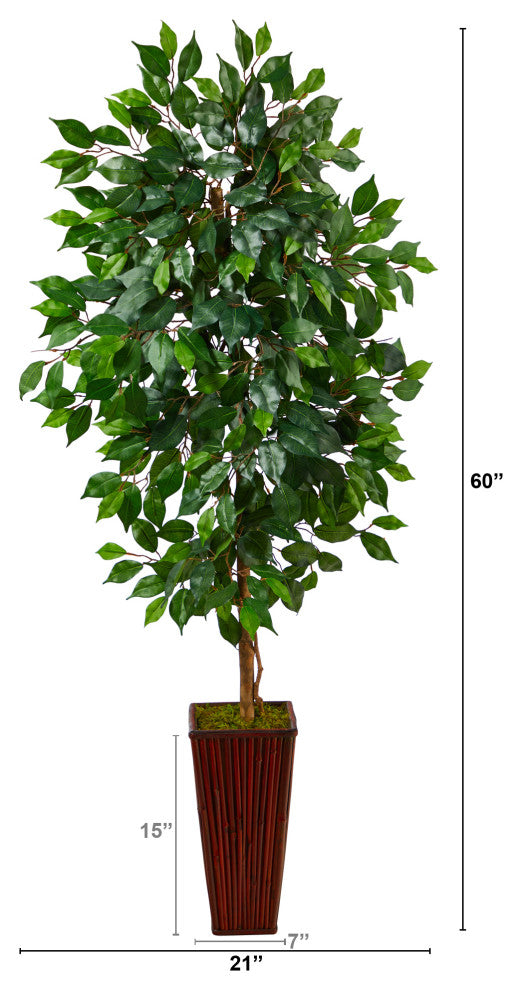 5'' Ficus Artificial Tree, Bamboo Planter