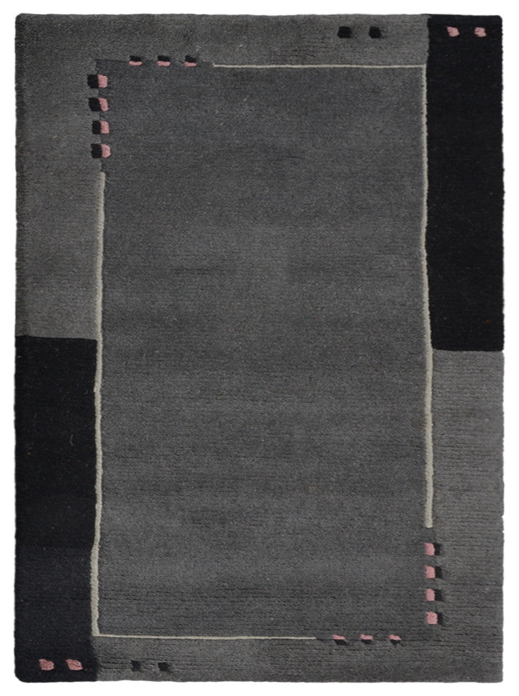 Hand Knotted Tibbati Wool Area Rug Contemporary Grey, [Rectangle] 6'x9'