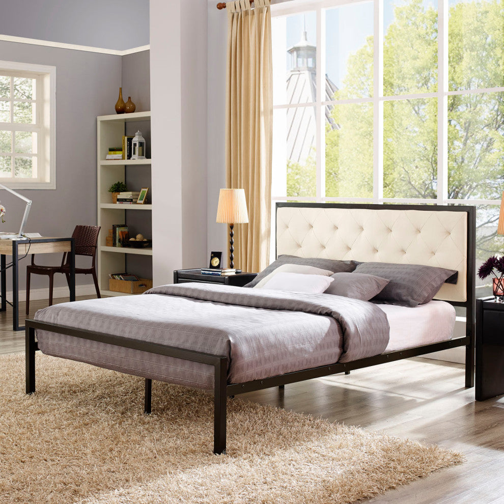 Brown Beige Mia Queen Fabric Bed
