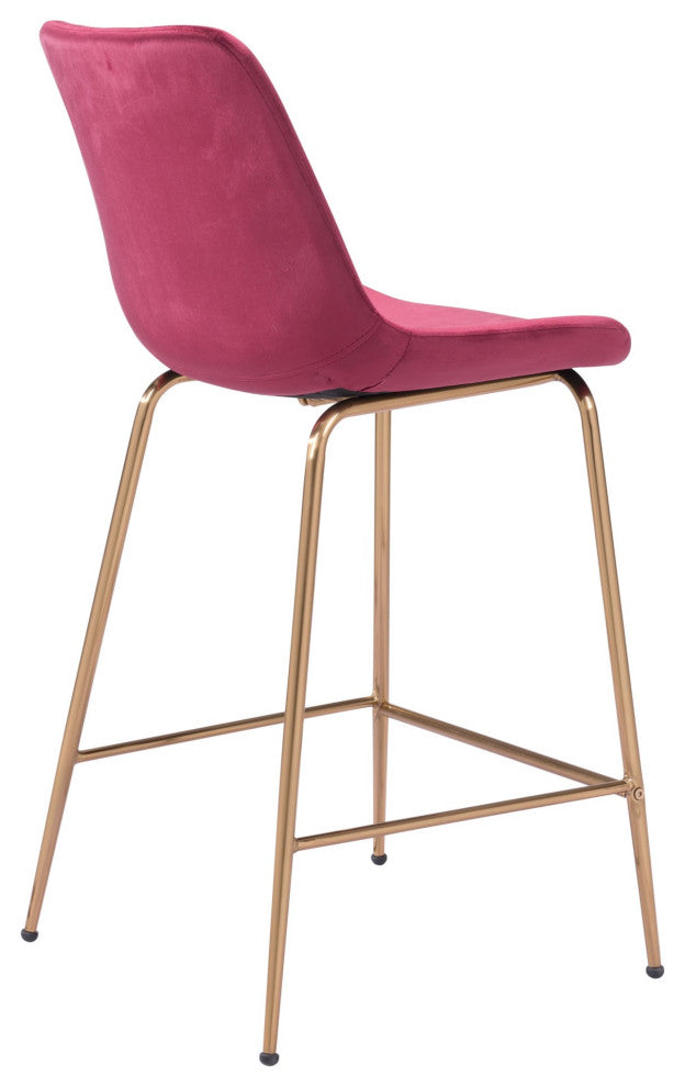 Counter Stool Chair, Steel Metal, Fabric, Red, Gold, Bar Kitchen Cafe Bistro