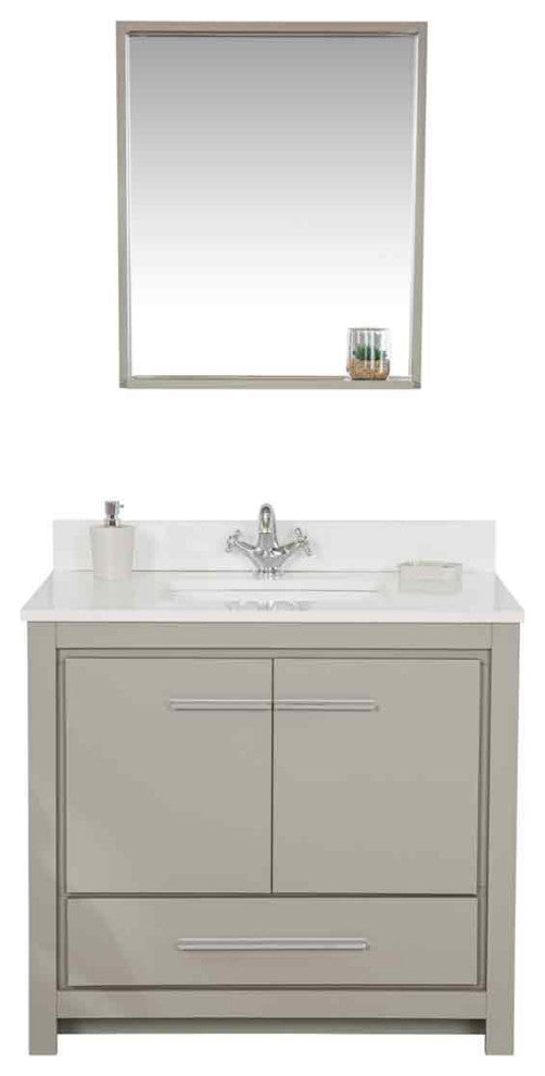Mila Collection 36" Bathroom Vanity With Sink, Mirror, Countertop, Ash Gray