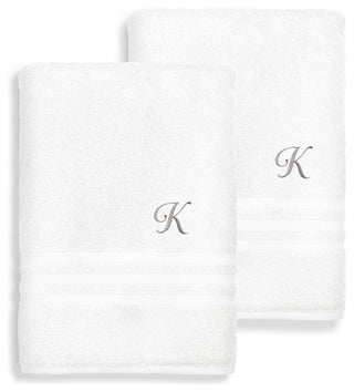 Denzi Bath Towels With Monogrammed Letter, Set of 2, K