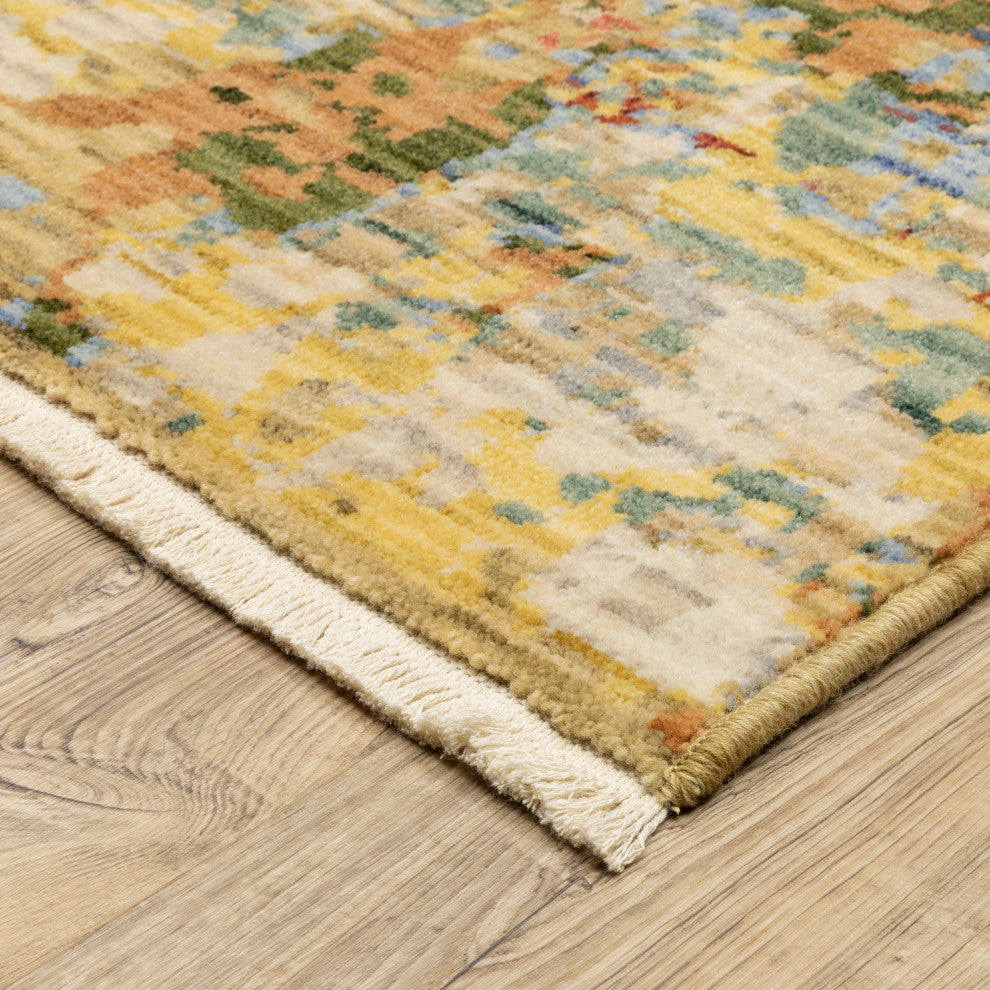 Saturn Contemporary Abstract Beige/ Multi Wool Blend Area Rug 3'3" x 5'