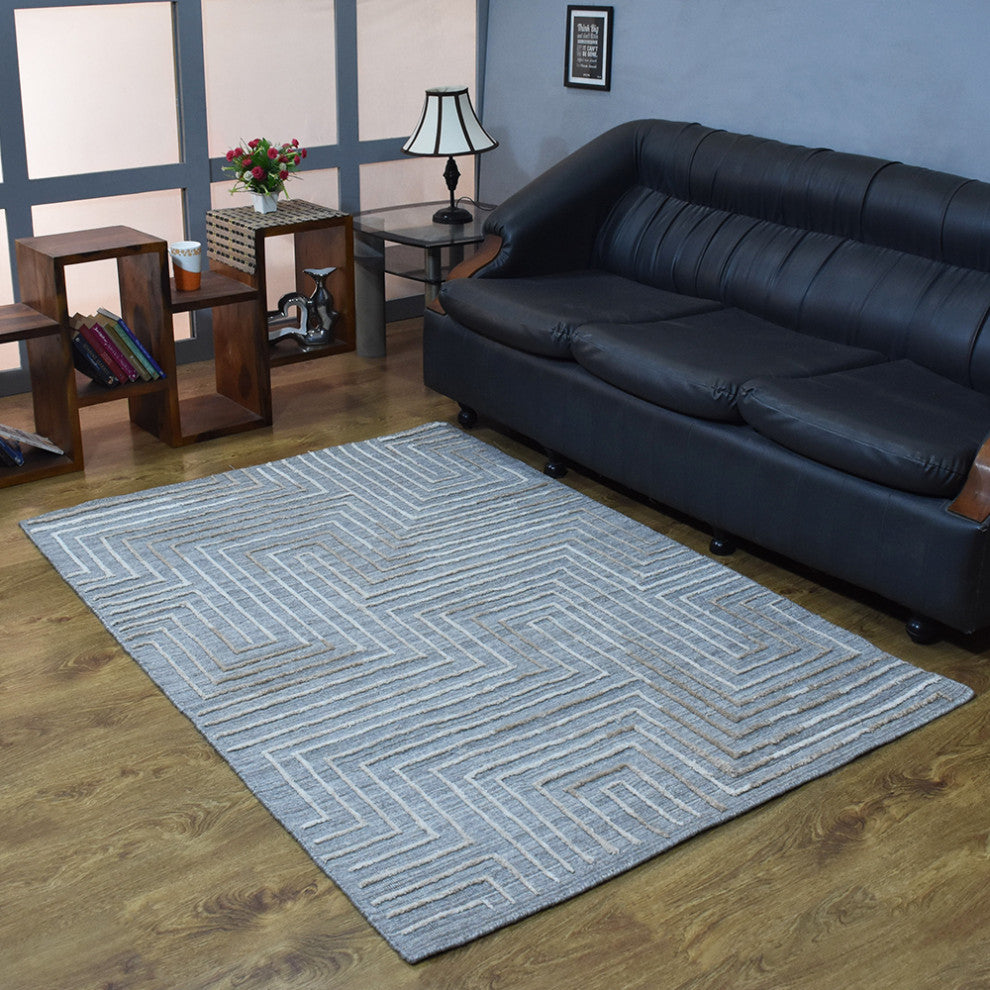 HAND WOVEN FLAT WEAVE KILIM POLYESTER RUGS -Rectangle,Gray Multicolor,Geometric, [Rectangle] 9'x12'