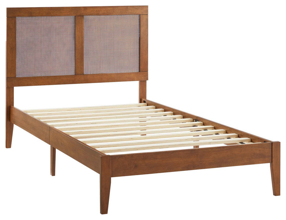 Sirocco Rattan and Wood Twin Platform Bed, Walnut