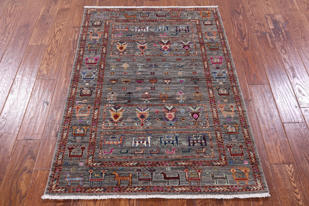 3' 4" X 4' 10" Hand Knotted Tribal Persian Gabbeh Rug - Q13843
