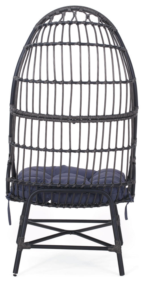 Cortina Outdoor Wicker Basket Chair With Cushion, Dark Gray/Gray