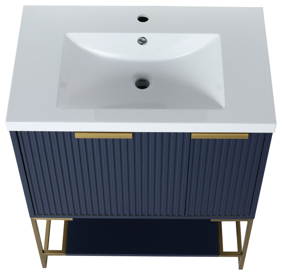 BNK Freestanding Raised Grain Bathroom Vanity With Resin Basin, Navy Blue, 30"