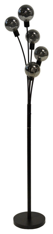 5-Light Incandescent Floor Lamp, Black WithSmoked Glass