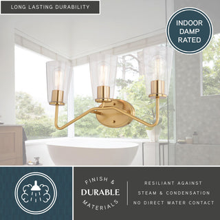 Beverly 3 Light Gold Muted Brass Bathroom Vanity Fixture Clear Glass