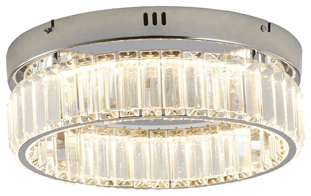 1-Light Chrome Dimmable LED Flush Mount With Clear Crystals
