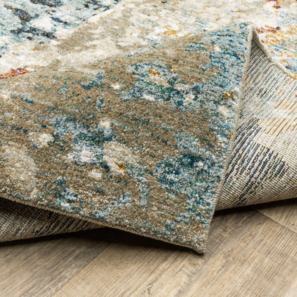 Elements Marbled Patina Beige/Blue Area Rug, 5'3"x7'3"