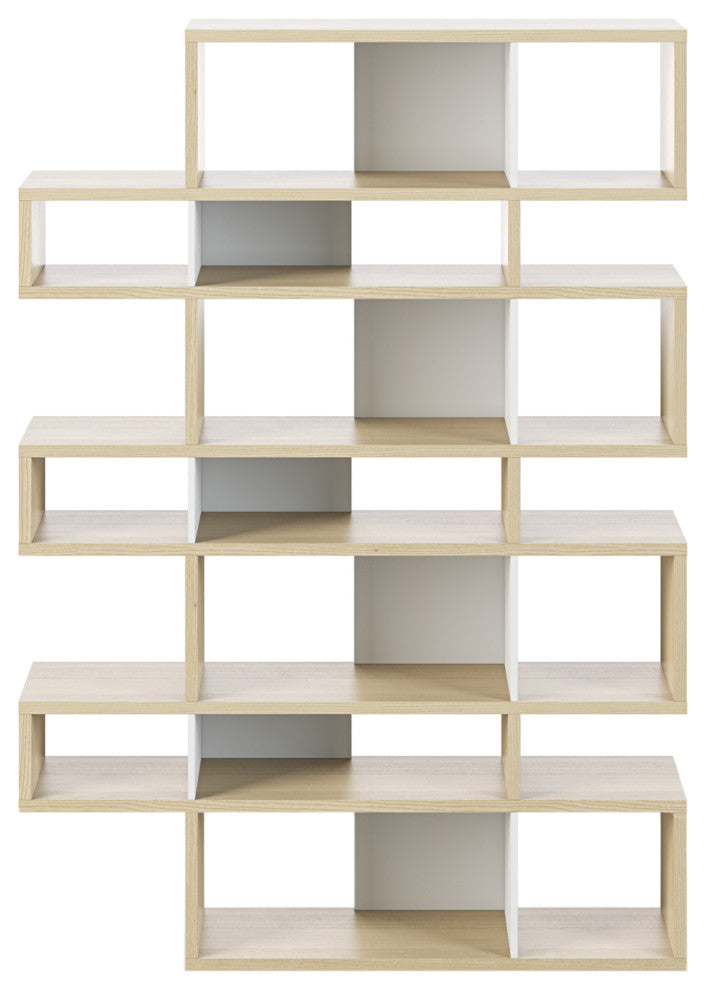 Modern Large Modular Display 2 Tone Shelves, Oak Frame/White Backs