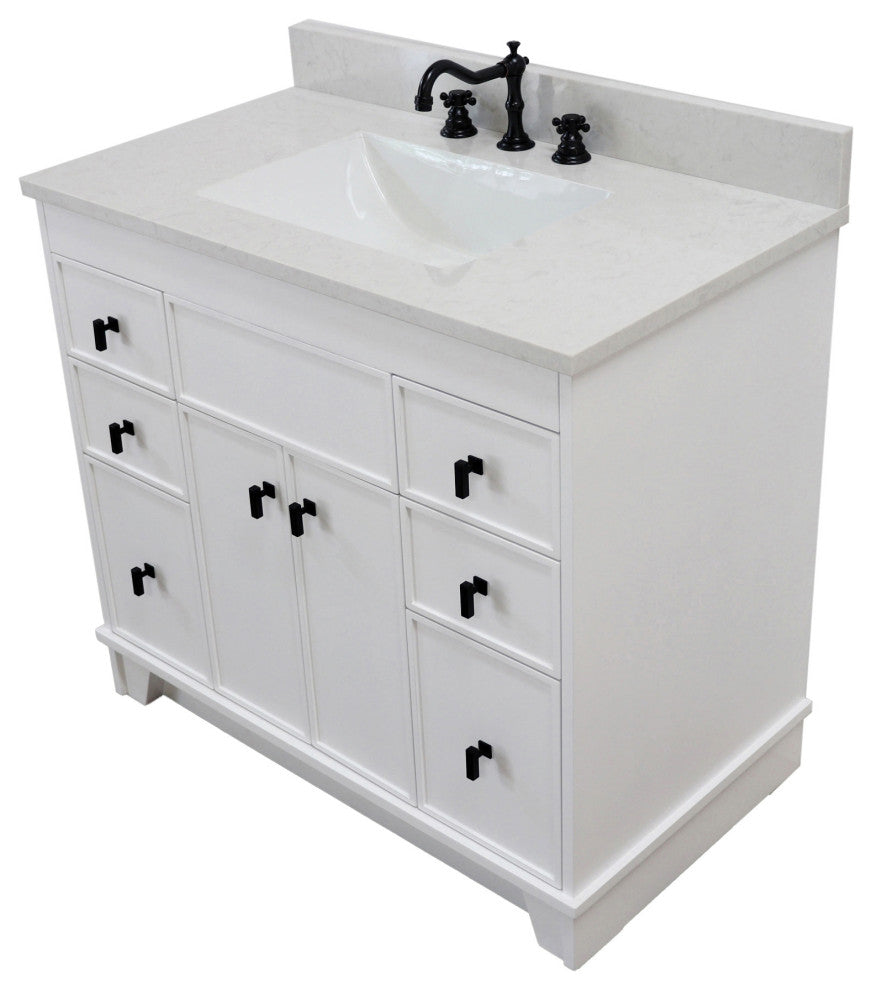 39" Single Sink Vanity, White Finish With Engineered Stone Top