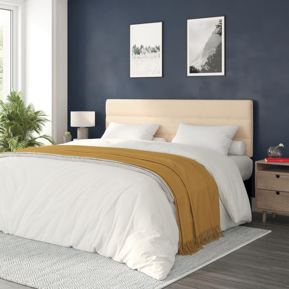 Paxton Stitched Upholstered Adjustable Height Headboard, Cream, King