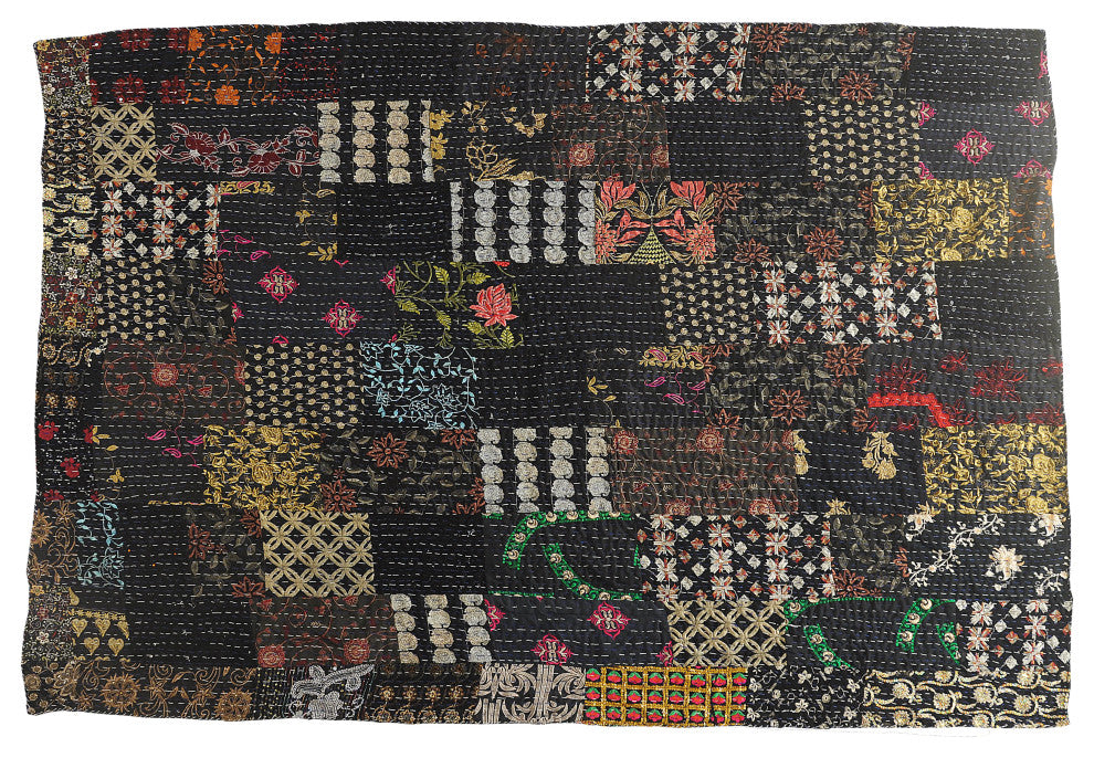 Dark Night Kantha Throw Blanket