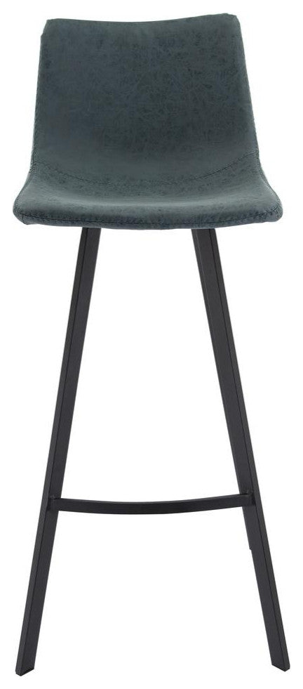 LeisureMod Elland Modern Upholstered Leather Bar Stool With Iron Legs &...