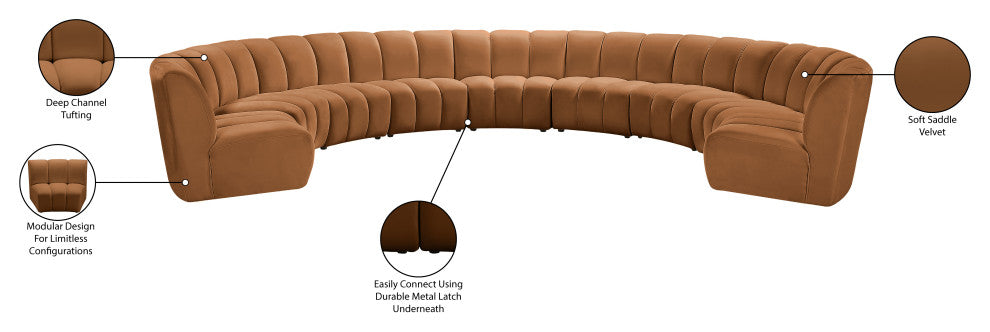 Infinity Channel Tufted Velvet Modular Chair, Saddle, 9 Piece