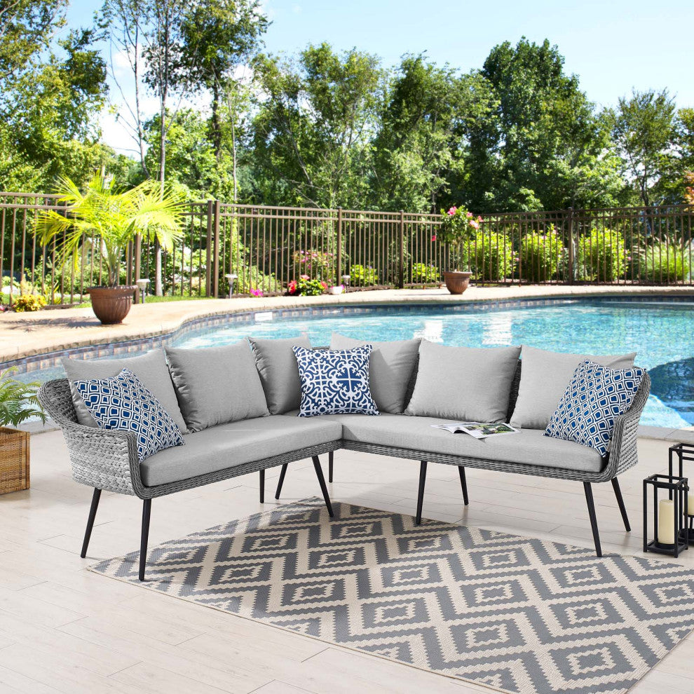 Endeavor Outdoor Patio Wicker Rattan Sectional Sofa Gray Gray