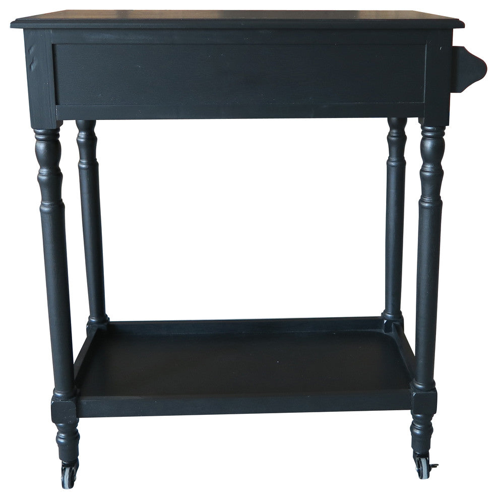 Hampton Bar Cart with Shelf and Wheels, Black