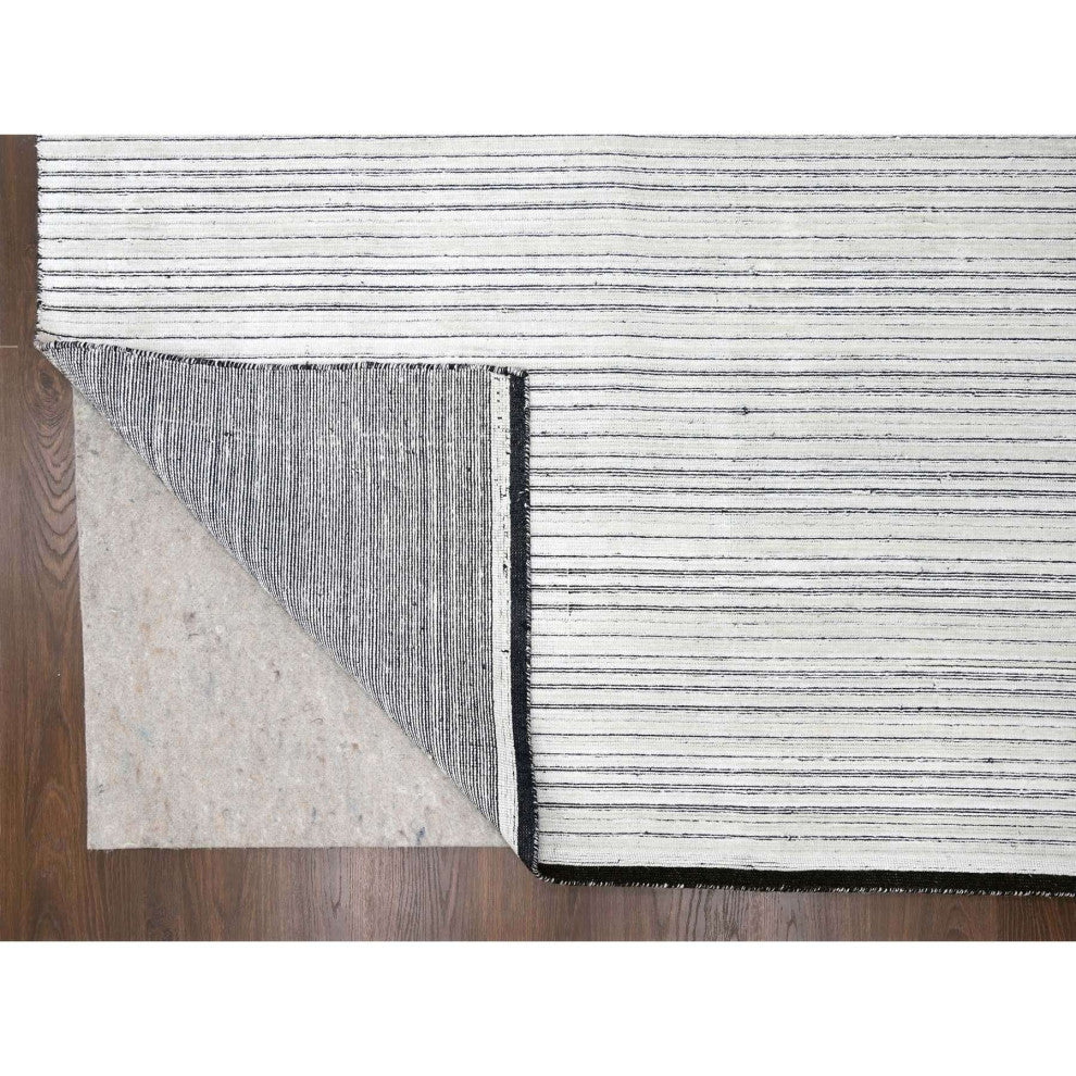 White and Black Wool and Silk Hand Loomed Modern Oversized Rug, 14'x16'