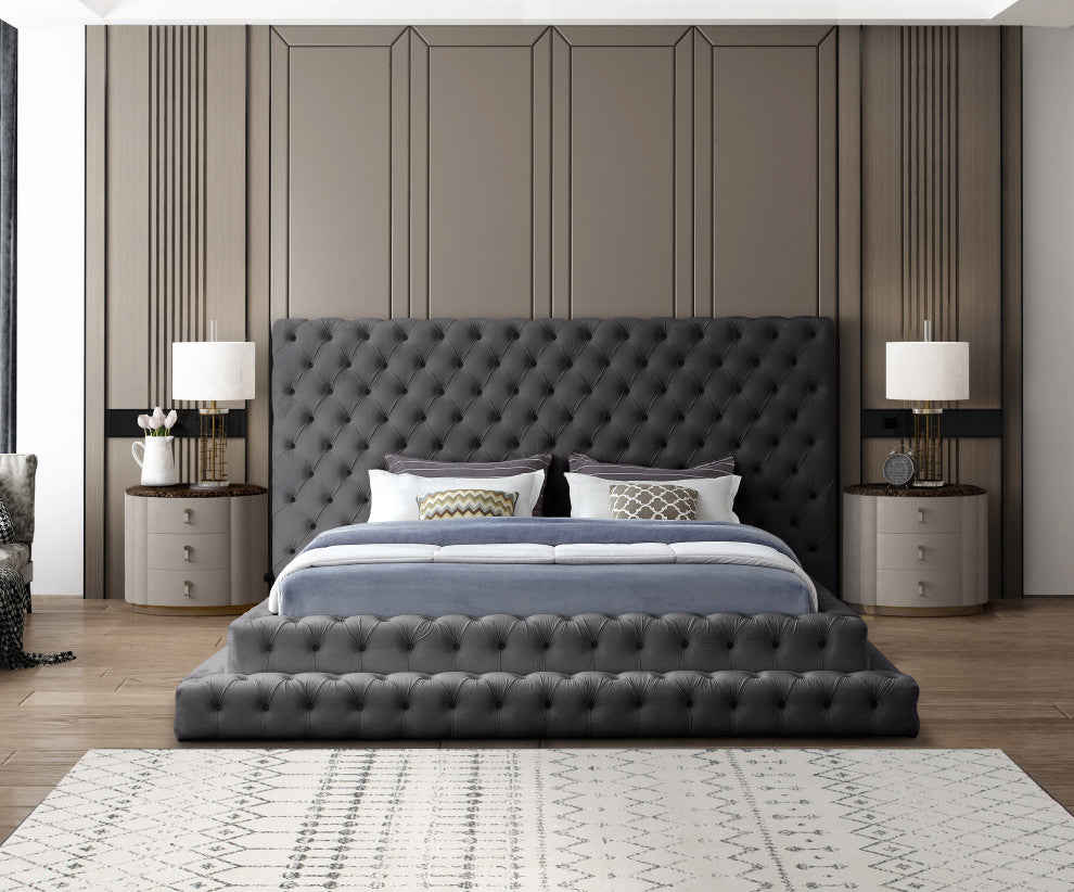Revel Velvet Upholstered Bed, Gray, King