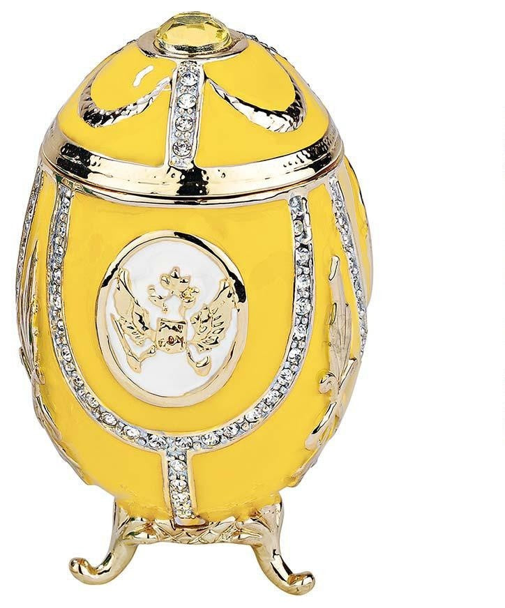 "Russian Imperial Eagle" Faberge-Style Enameled Eggs Collection: Lemon Yellow