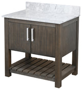 30" Vanity with Carrara White Marble Counter and BackSplash, Chrome, Without Mirror