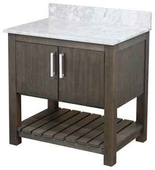 30" Vanity with Carrara White Marble Counter and BackSplash, Chrome, Without Mirror