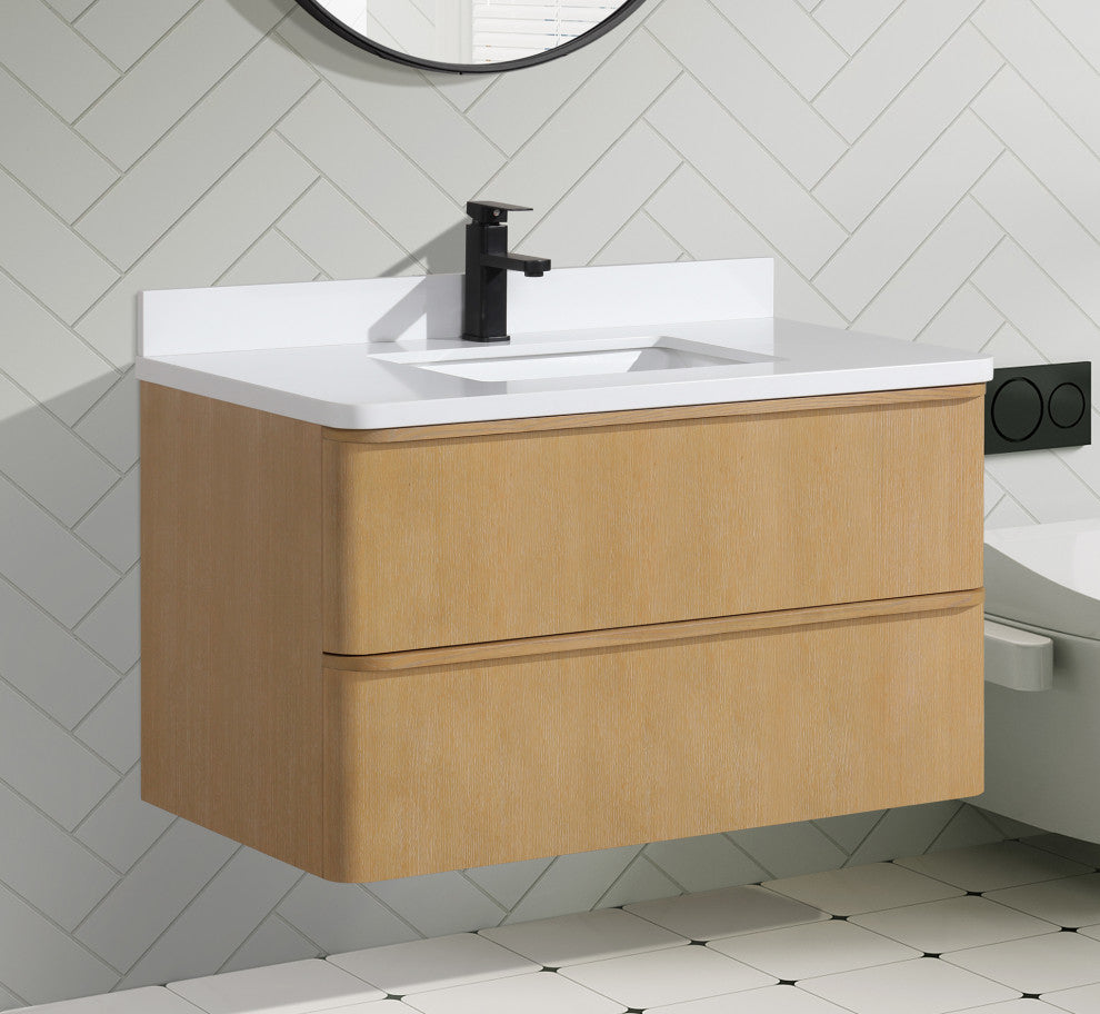 Lucas Bathroom Vanity, Washed Oak, 36", Single Sink, Floating