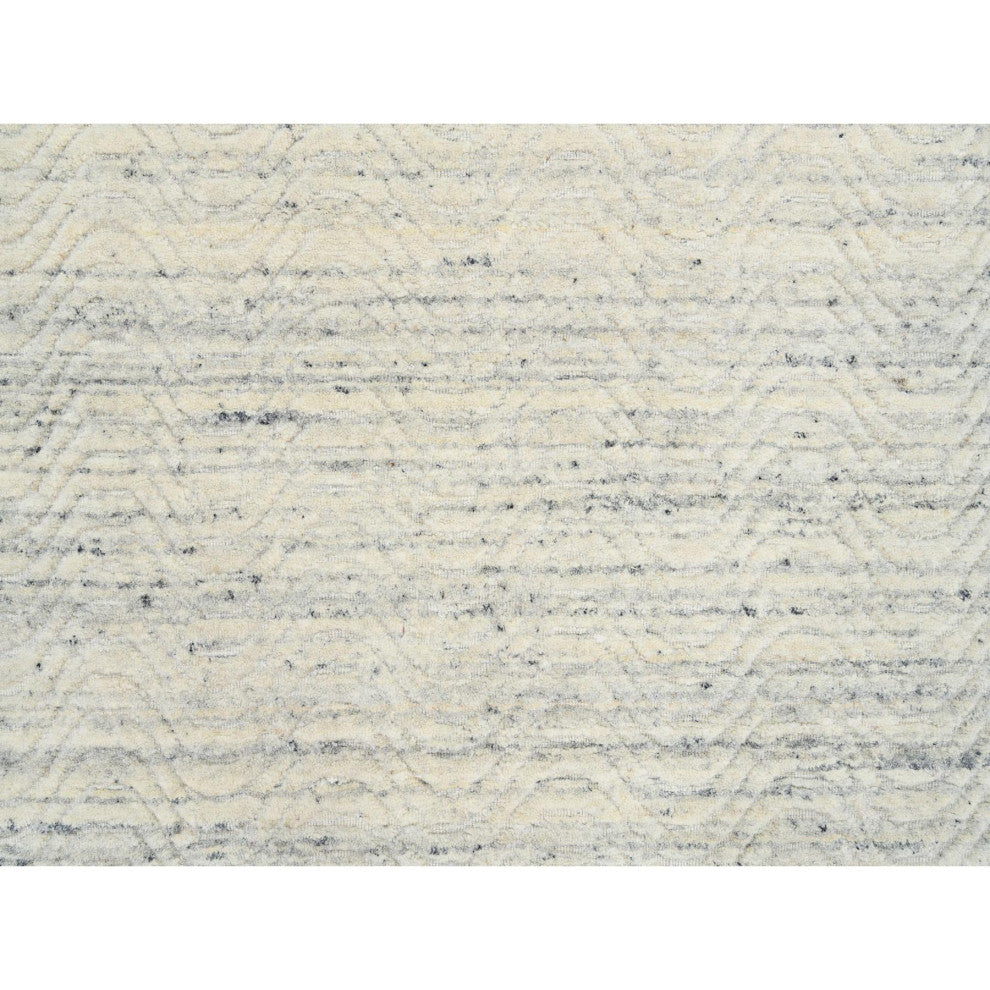 Beige, Soft Wool Hand Loomed, Variegated Modern Design, Round Rug, 6'0"x6'0"