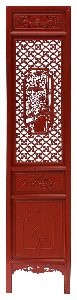 Red Paint Geometric Flower Bird Accent Narrow Floor Panel Headboard