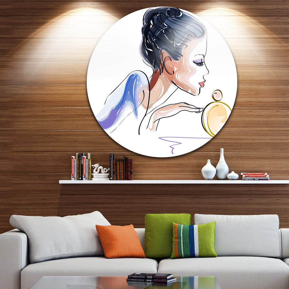Woman With Bottle Of Perfume, Digital Round Wall Art, 23"