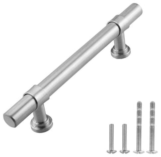 Brushed Nickel T Bar Handle Pull 3-3/4" (96mm) Hole Centers, 6" Overall Length