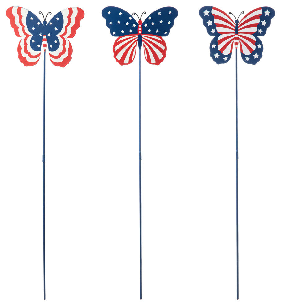 24"H Patriotic Butterflies Yard Stake, 3-Piece Set