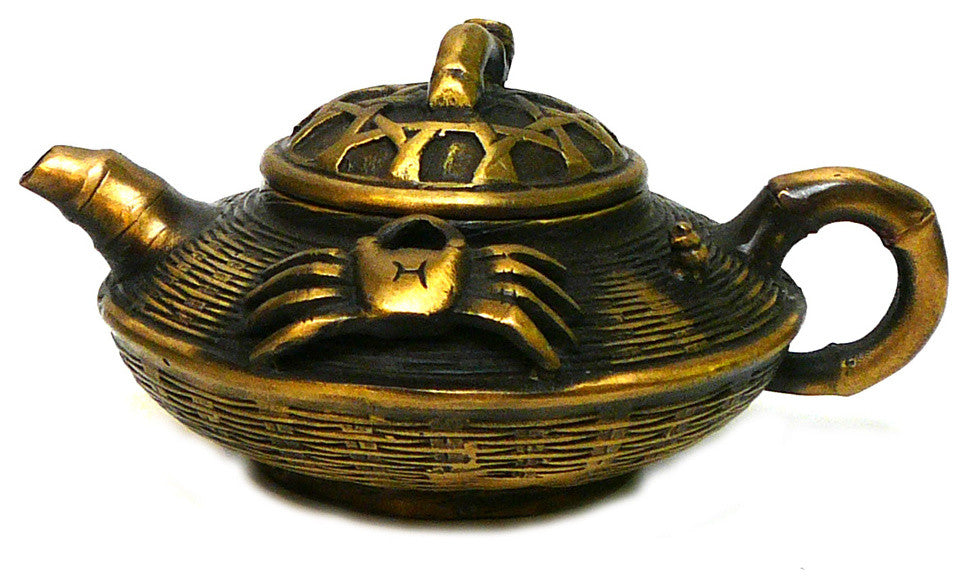 Chinese Handmade Metal Bronze Color Crab Teapot Display