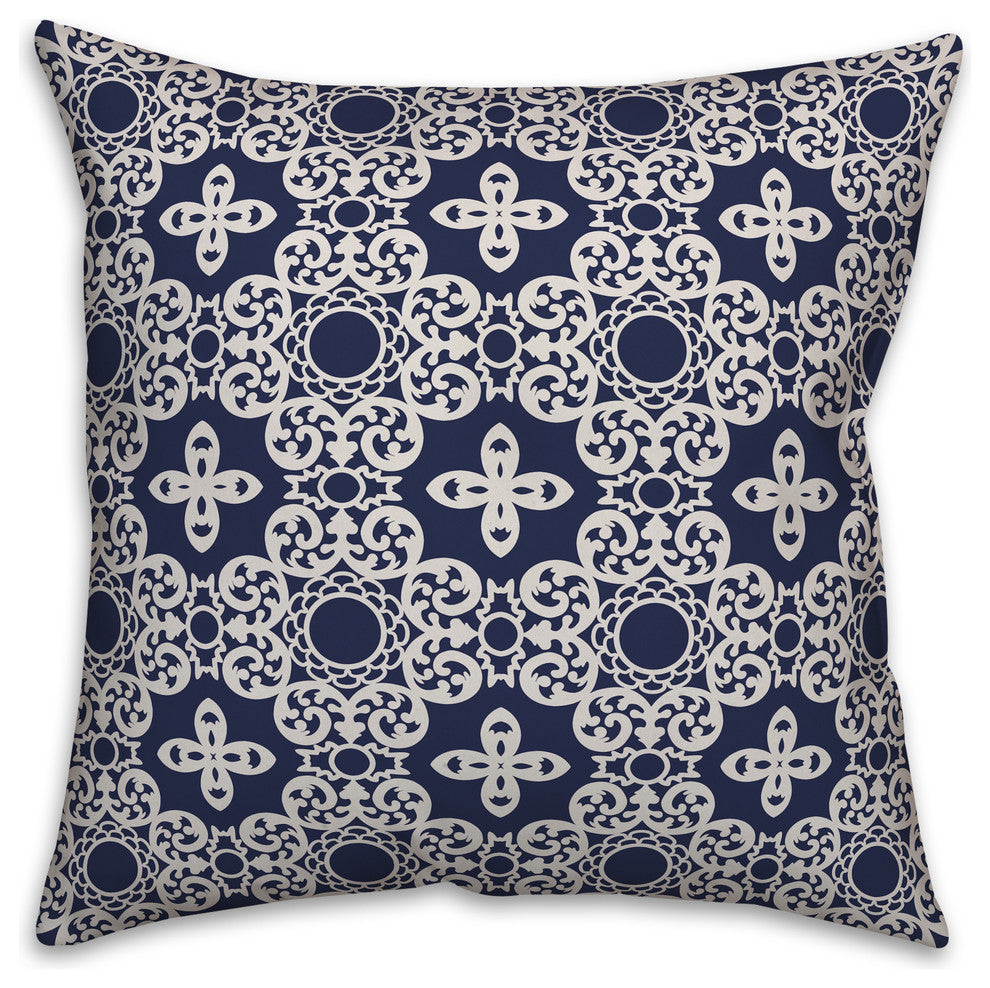 Navy Tile 16x16 Throw Pillow