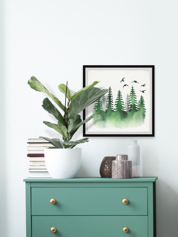 "Pine Tree Skyline" Framed Painting Print, 18x18