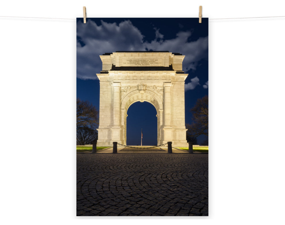 Night Photo at Valley Forge Arch Night Photo Unframed Wall Art Print, 12" X 16"