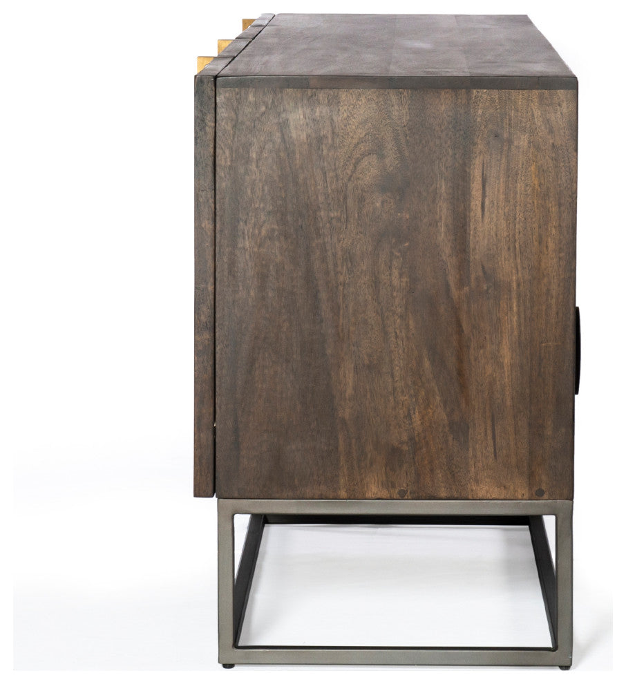 Kelby Media Console-Carved Vintage Brown