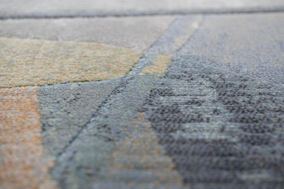 Essentials Abstract Orange, Sage, Blue, Gray, Ivory and Mauve Olefin Area Rug