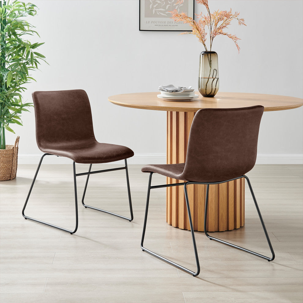 Bruce PU Dining Side Chair,, Set of 2, Toasted Dark Brown