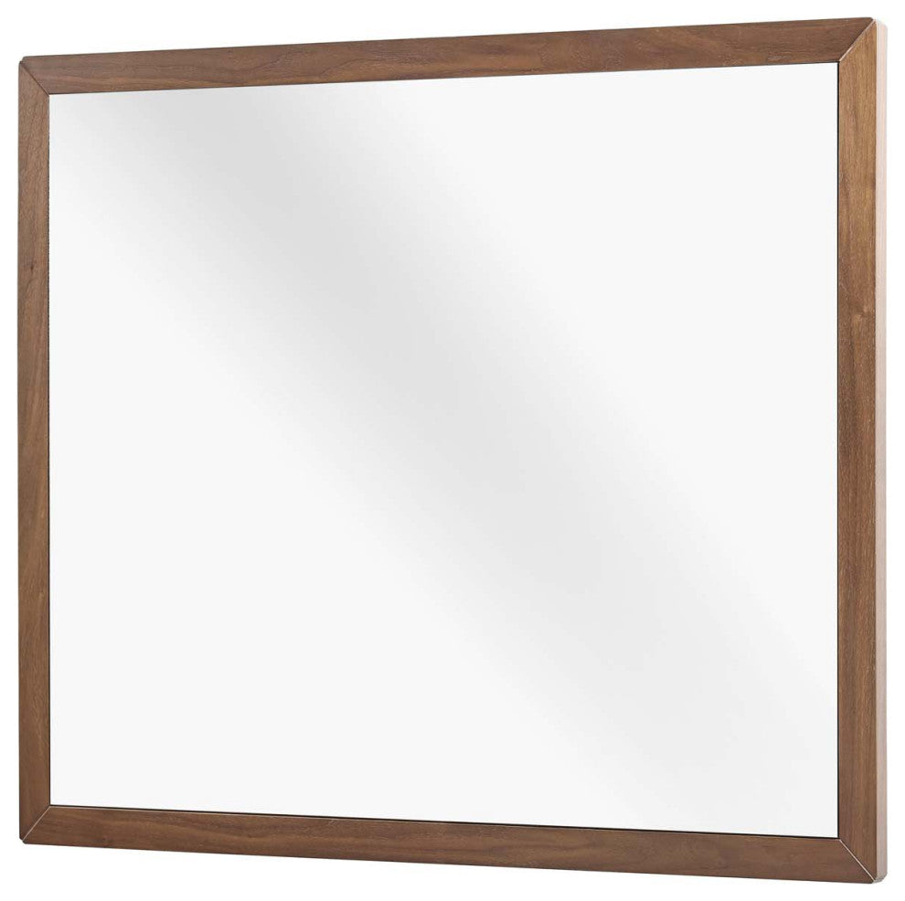 Dresser Drawer Chest Mirror Set, Wood, Brown Walnut, Modern Living Room