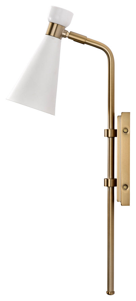 Prospect 1-Light Wall Sconce, Matte White With Burnished Brass