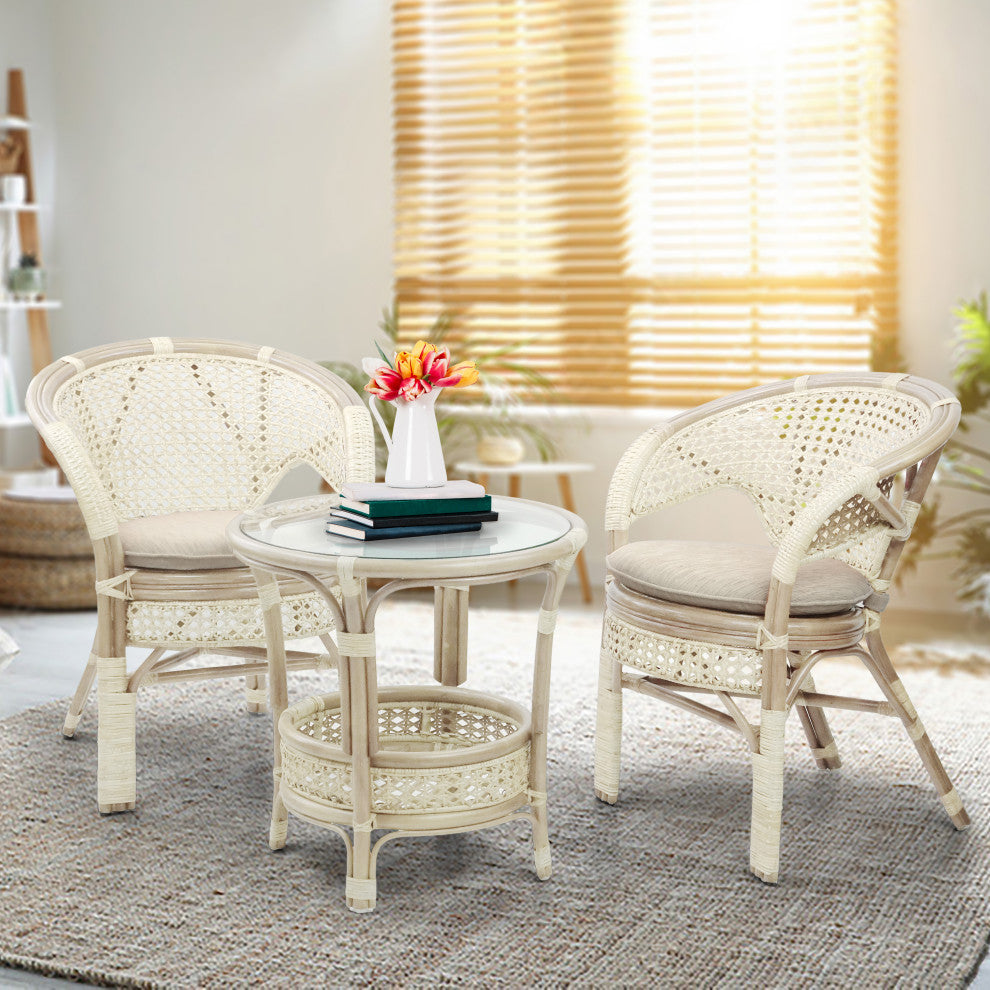 Pelangi Rattan Wicker 3-Piece Set, White