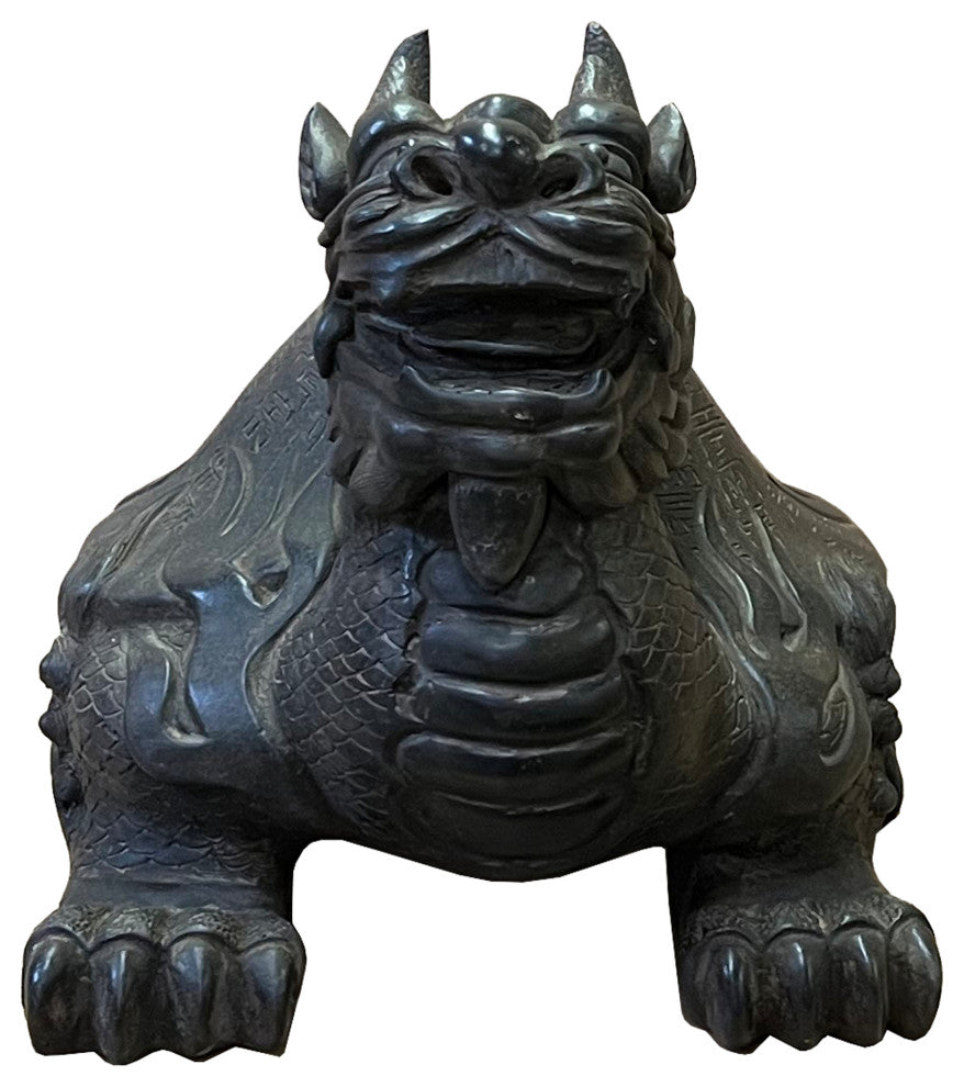 Chinese Distressed Brown Black Marks Fengshui Dragon Turtle Figure Hws2516