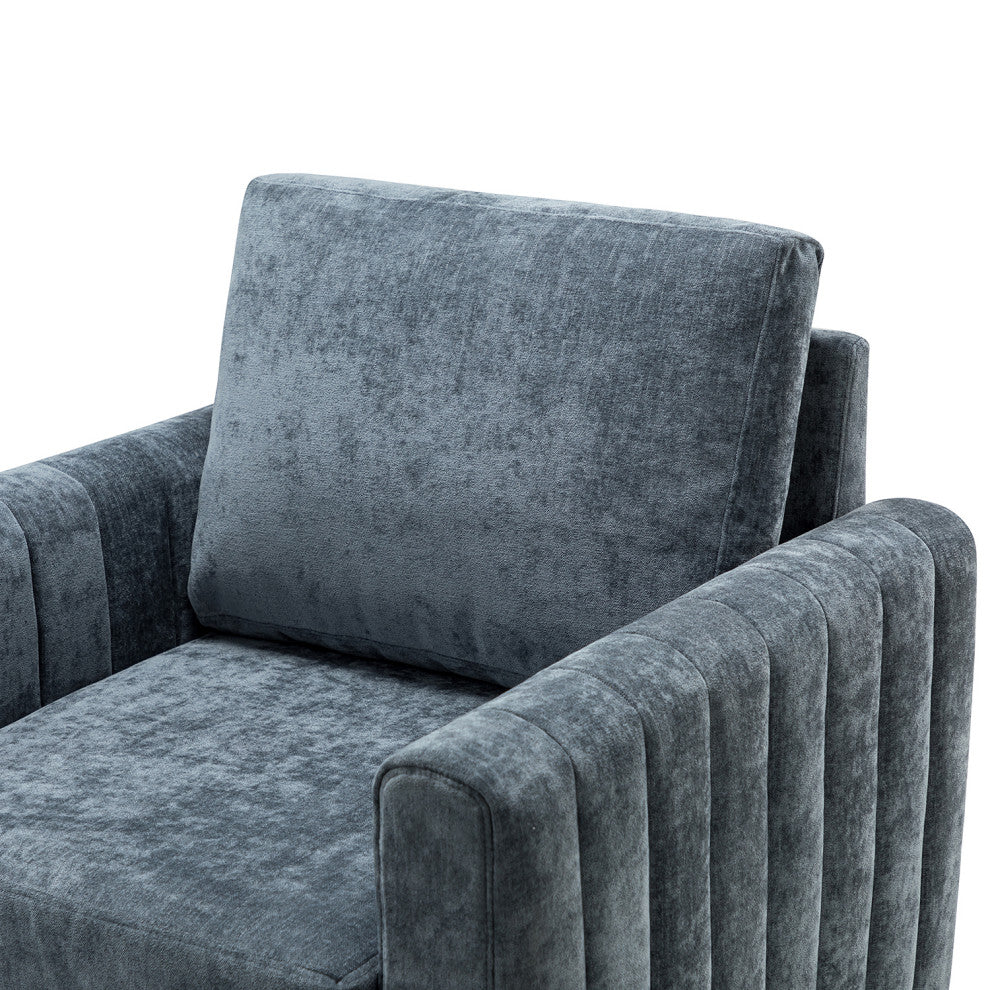 35" Comfy Club Chair for Bedroom With Wood Legs, Navy