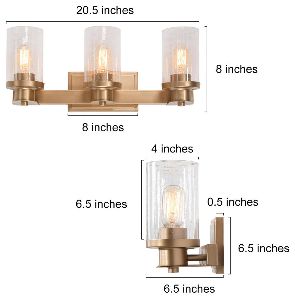 LNC 3-Light Gold Modern Bathroom Vanity Light, Seeded Glass